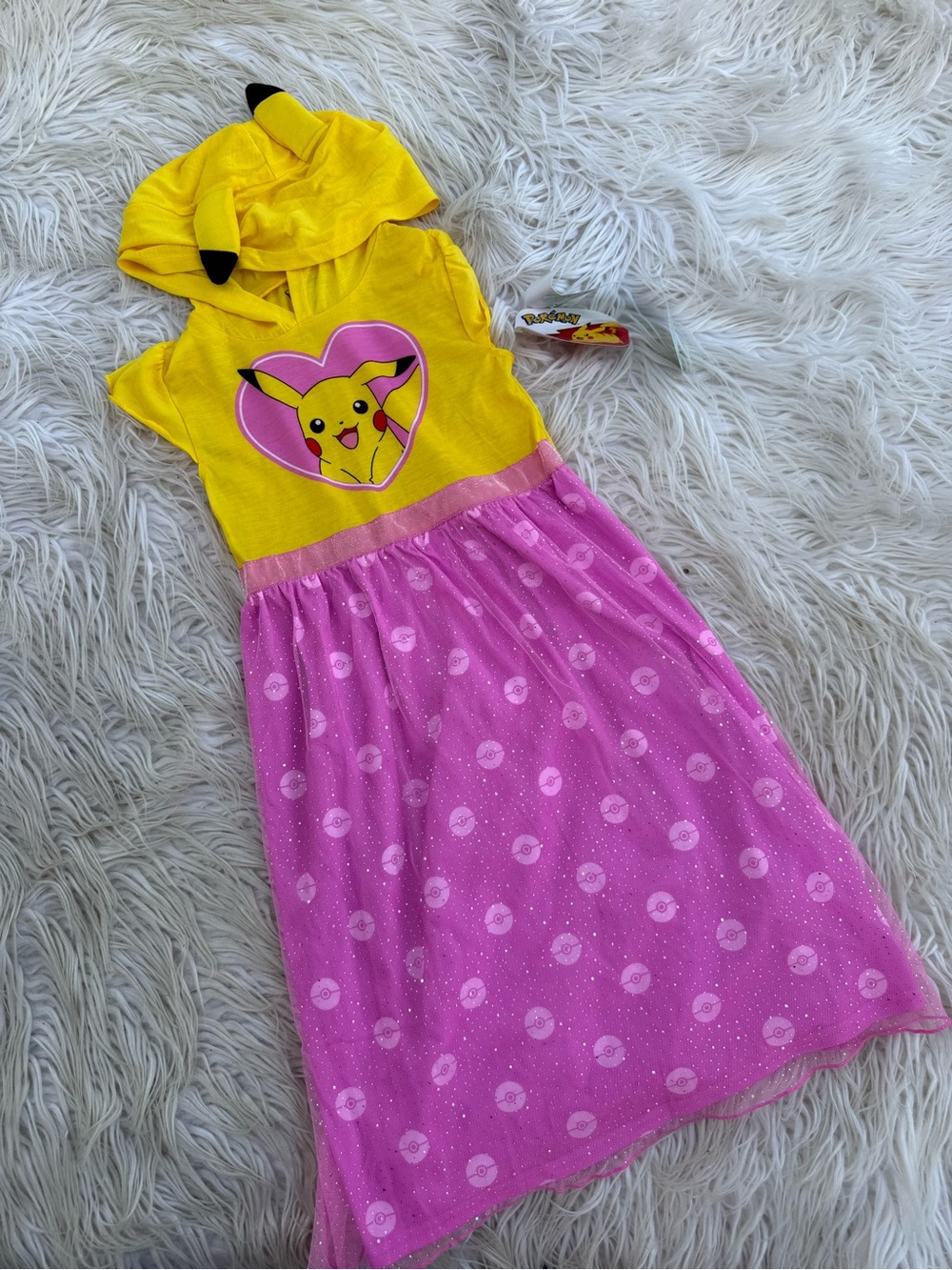 Pikachu Yellow and Pink Hooded Kids Costume Dress (B1)